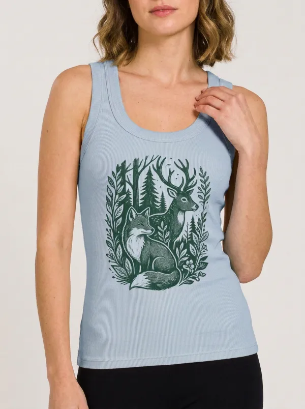 Women's Nature Lover Forest Deer Fox Printed Tank Top