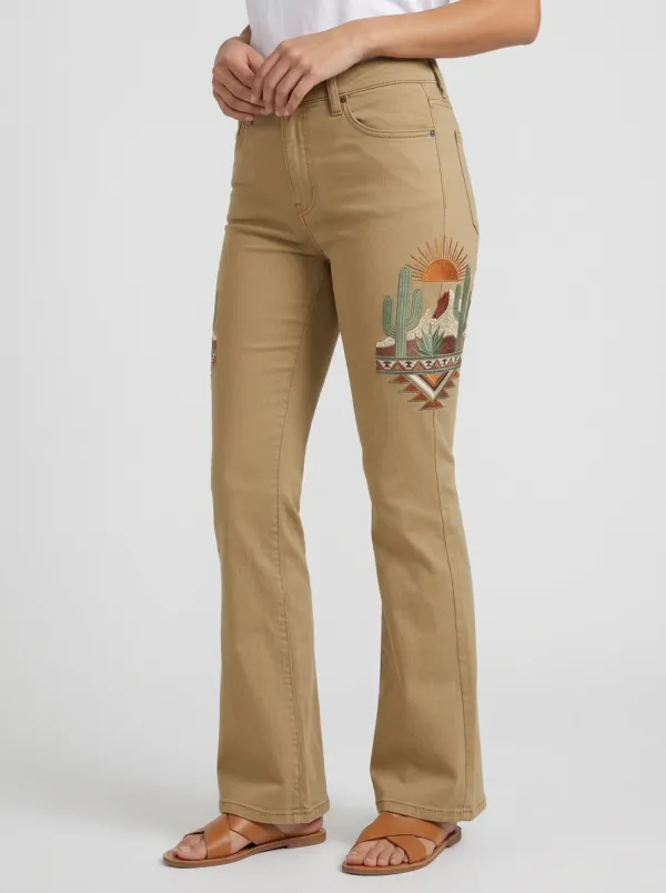 Women's Medium Wash Graphic Mid-Rise Flare Jeans