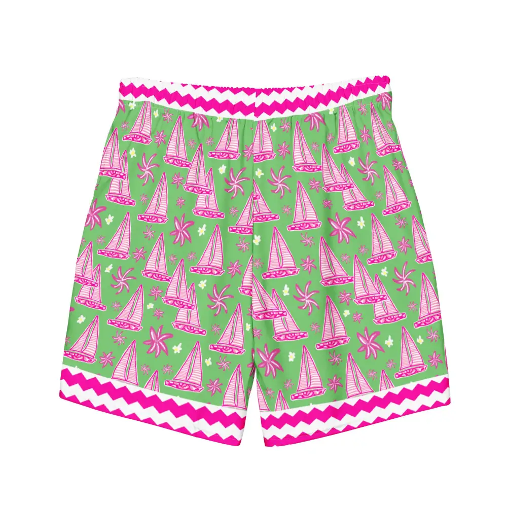 Quick Dry Sailboat Print Swim Trunks
