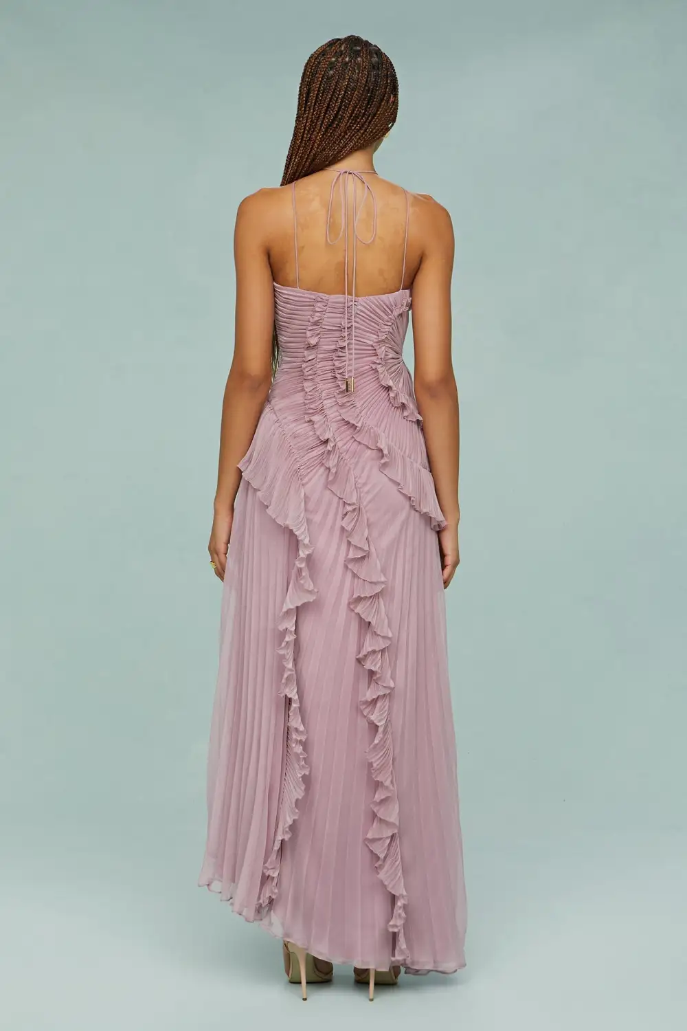  Halter Pleated Maxi Dress
