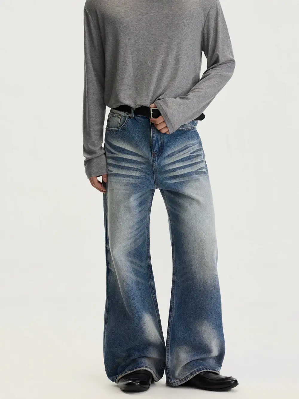 Whisker-Fade Flared Jeans