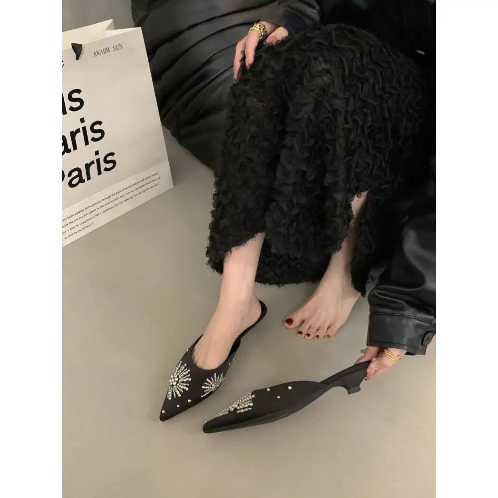 Rhinestone Detail Pointed Toe Slide Sandals