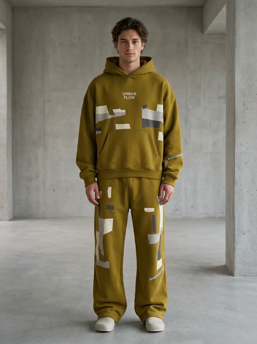 Coordinated Jogger Geometric Men's Two-Piece Tracksuit