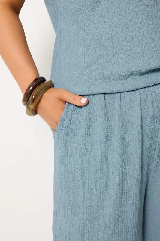 Blue Wide Leg Textured Trousers