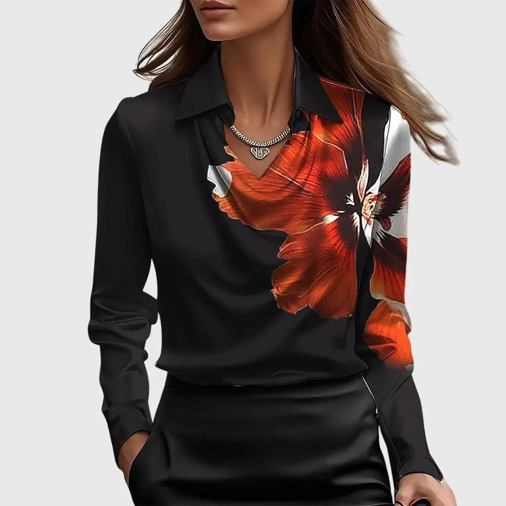 Floral Pleated Neckline Pleated Blouse