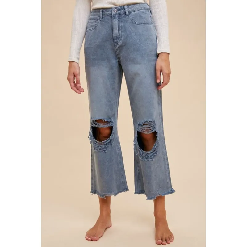 Distressed Raw-Hem Jeans