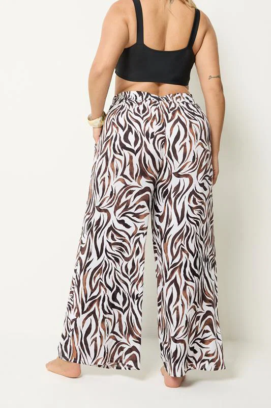 Natural Brown Zebra Print Wide Leg Trousers detail 3