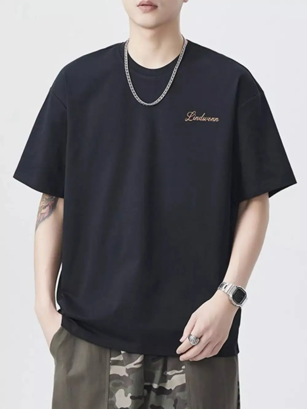 Cotton-Polyester-Blend Round-Neck Short-Sleeve T-Shirt