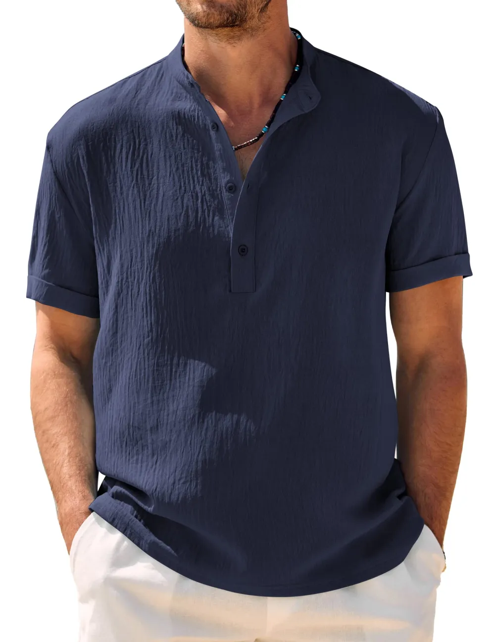 Casual Breathable Solid Henley Shirt