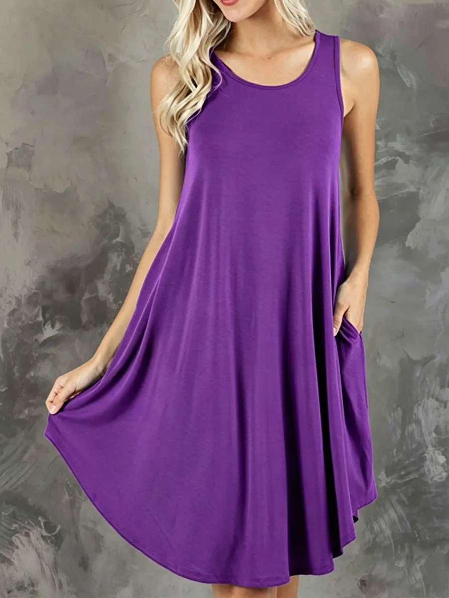 Relaxed Pocket Sleeveless Solid Color Spaghetti Neck Mini Dress