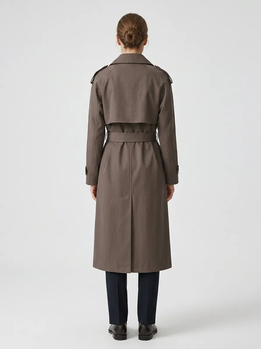 Women's Double-Breasted Belted Casual Long Trench Coat