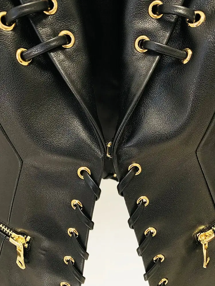Lace Up Leather Blazer