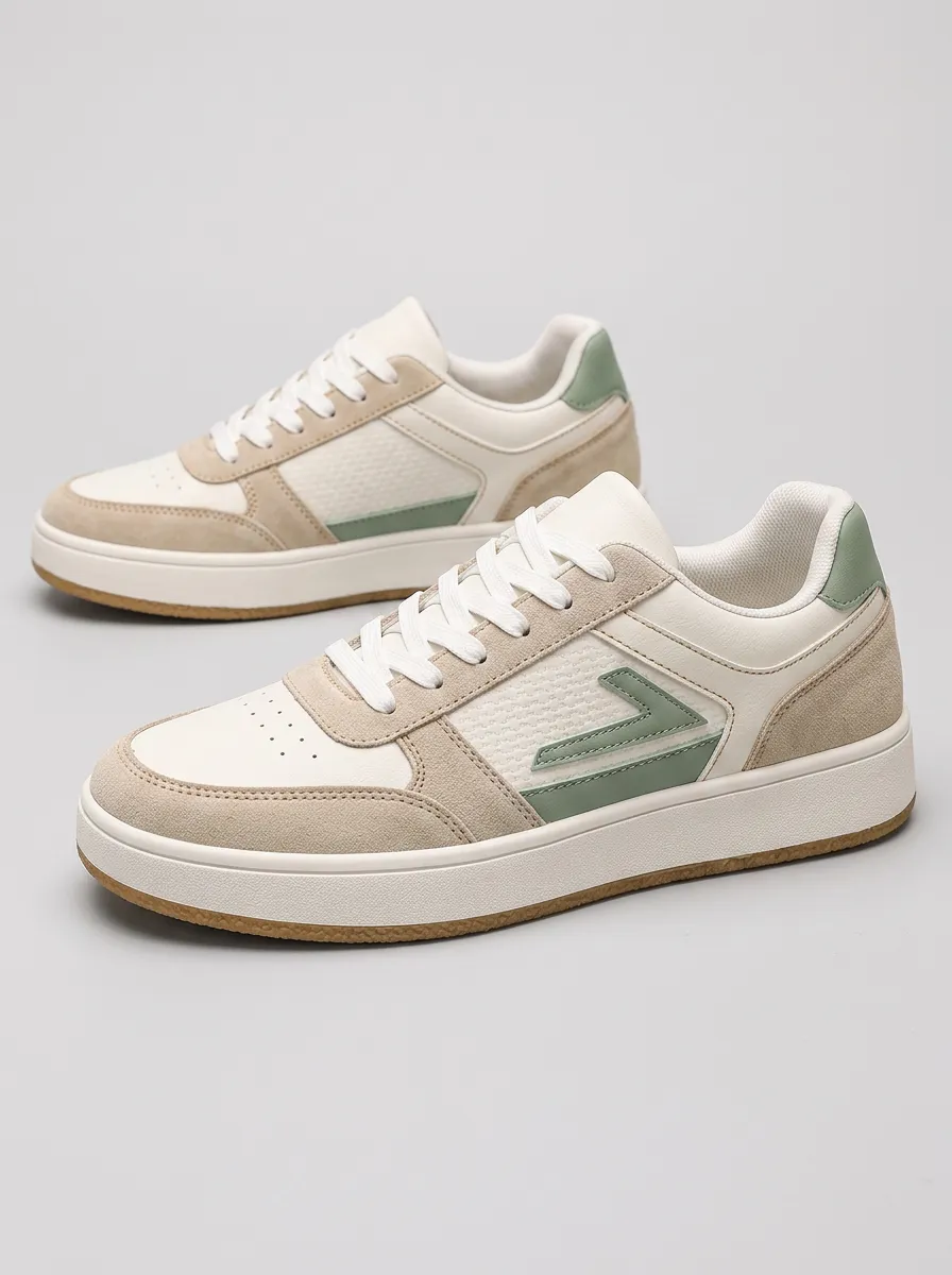 Men's Casual Retro Green Suede Patchwork Printed Sneakers