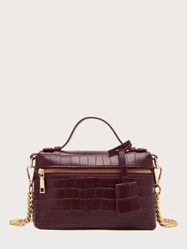 PU Leather Stone Ostrich Snake Textured Elegant Box-Shaped Makeup Bag