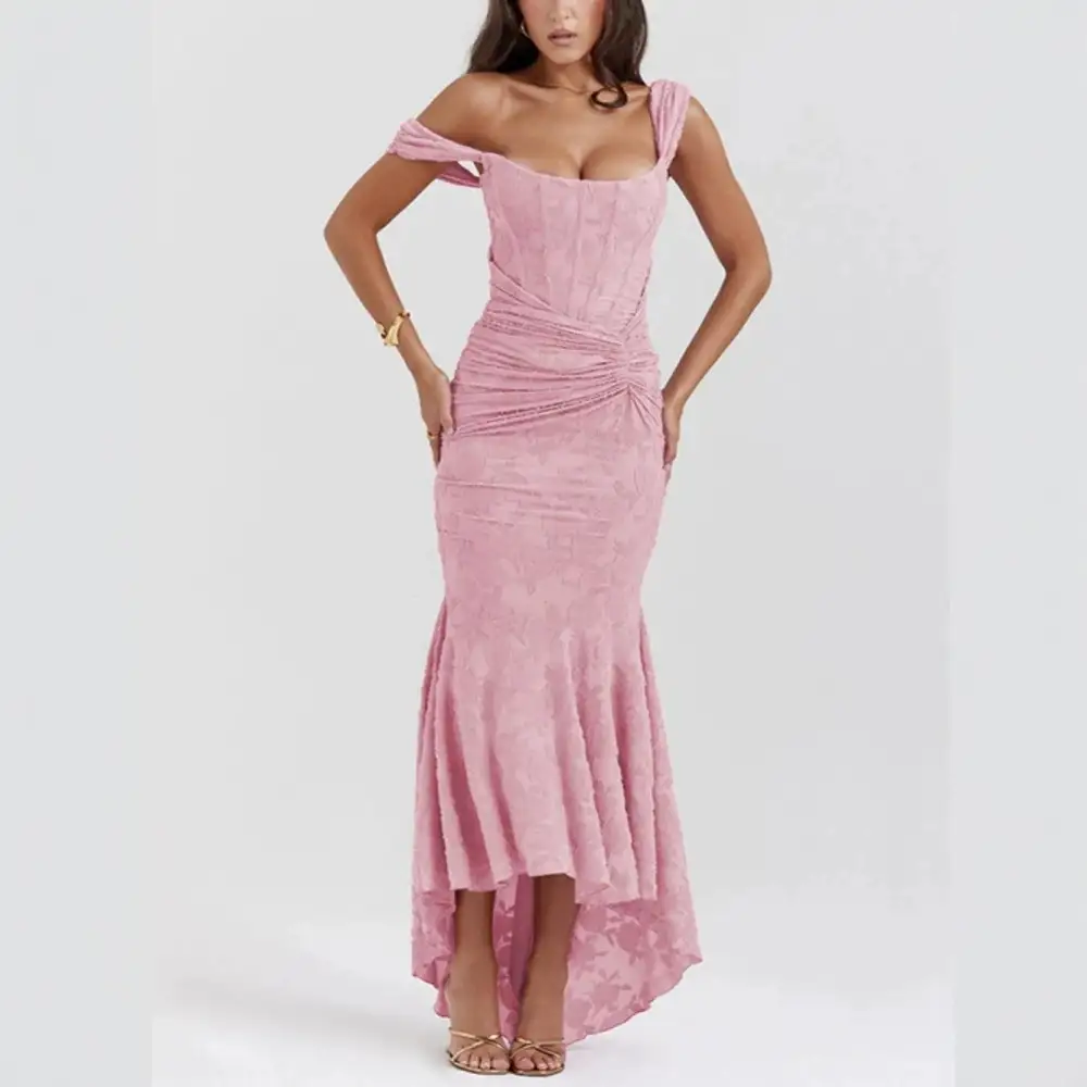 Women's Bodycon Jacquard Floral Ruched Dress