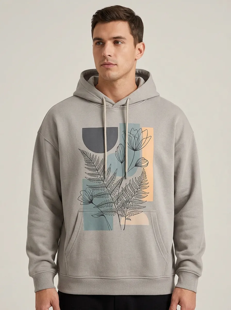 Unisex Botanical Art Abstract Fern Floral Hoodie