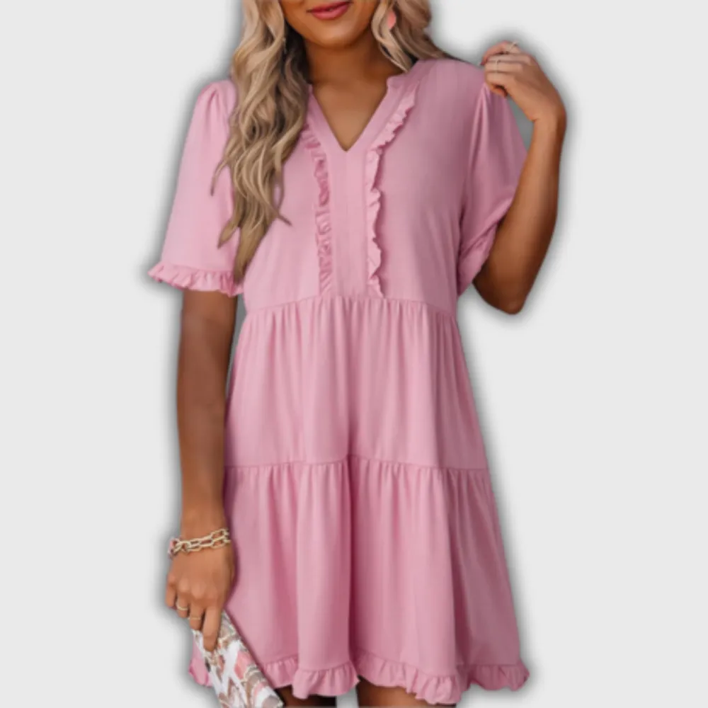 V-Neck Flowing Relaxed Mini Dress