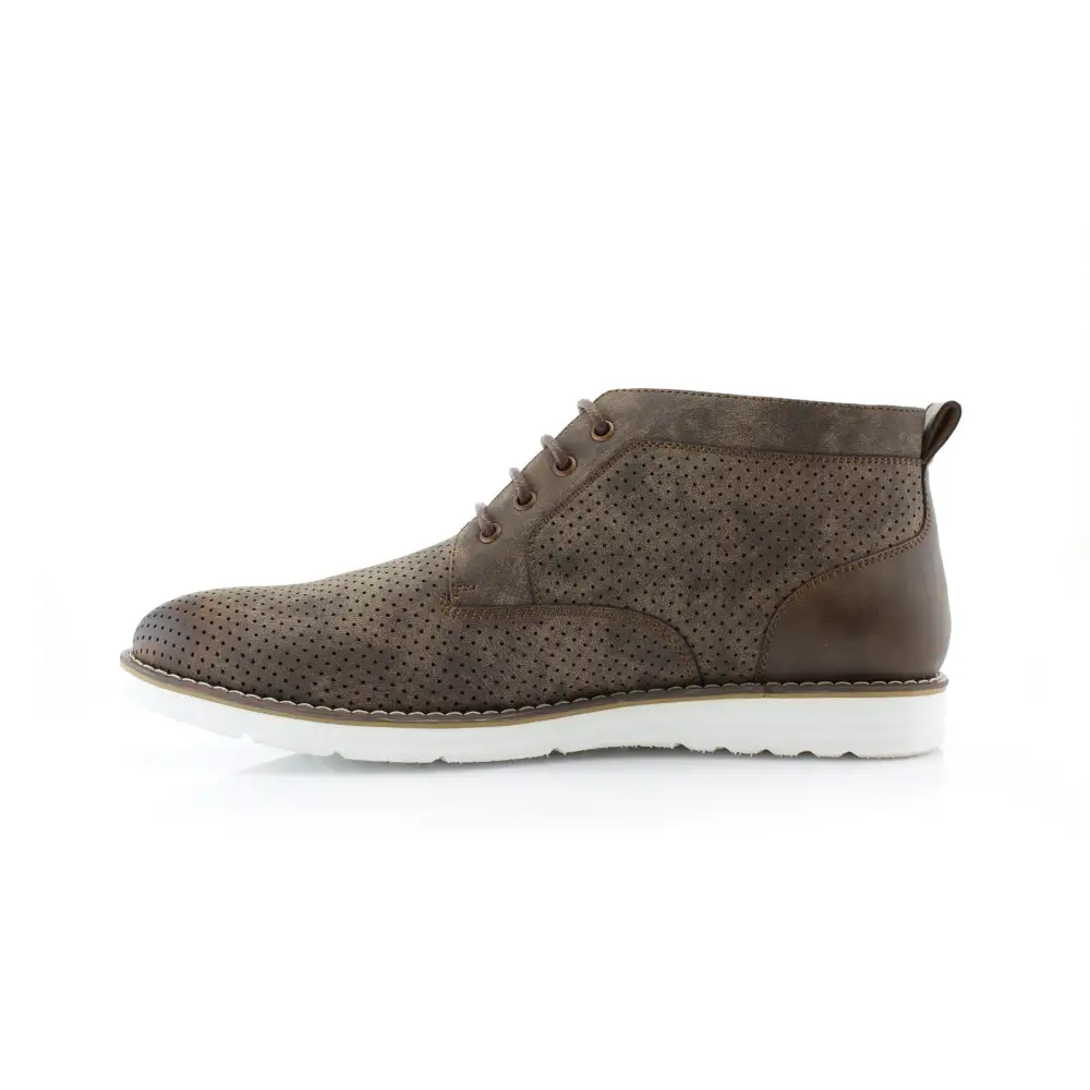 Faux-Leather Burnished Perforated Ankle Boots