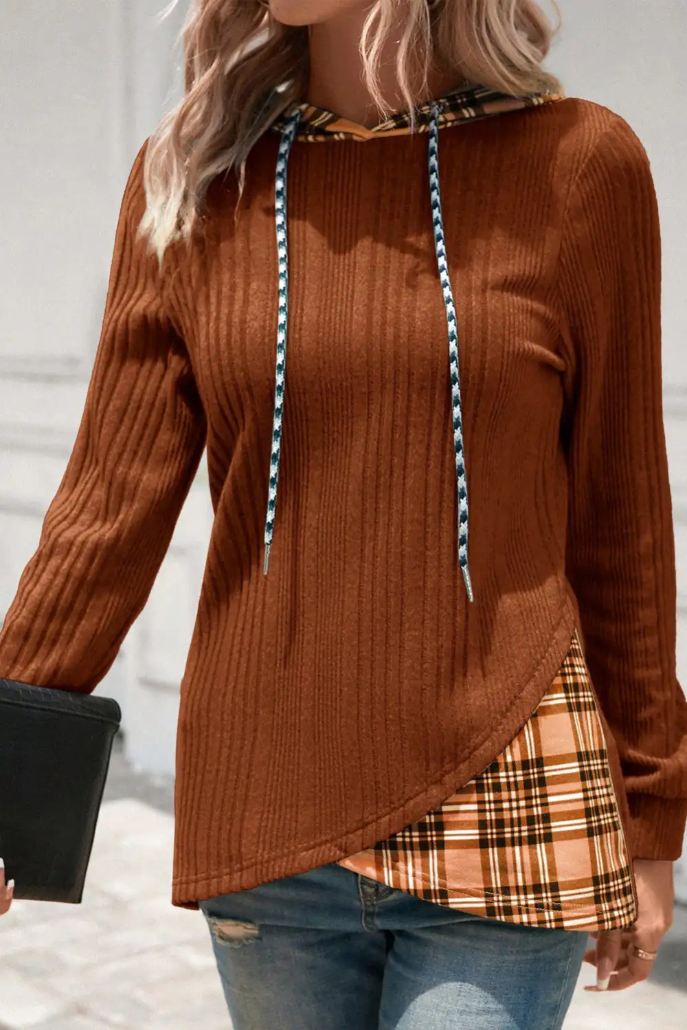 Women's Plaid Ribbed Knit Top