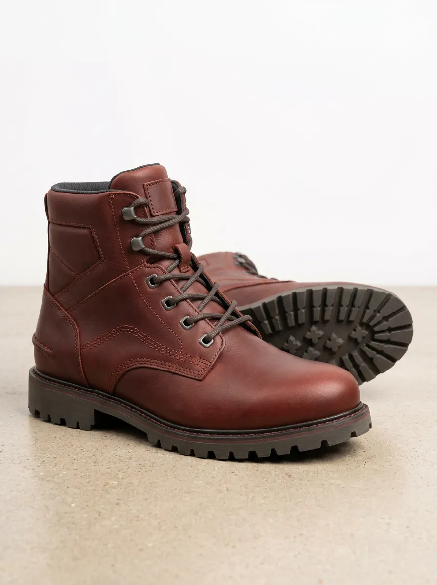 Unisex Everyday Leather Lace-Up Print Work Boots