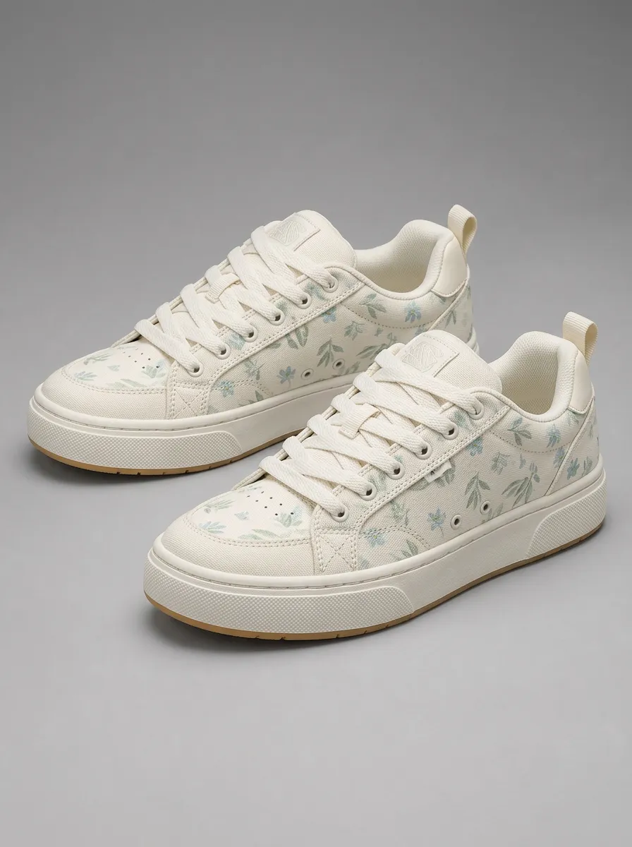 Men's Floral Botanical Pattern Canvas Skate Shoes