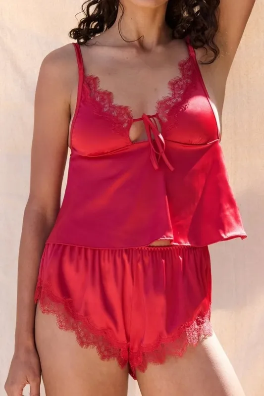 Red Satin Mini Shorts