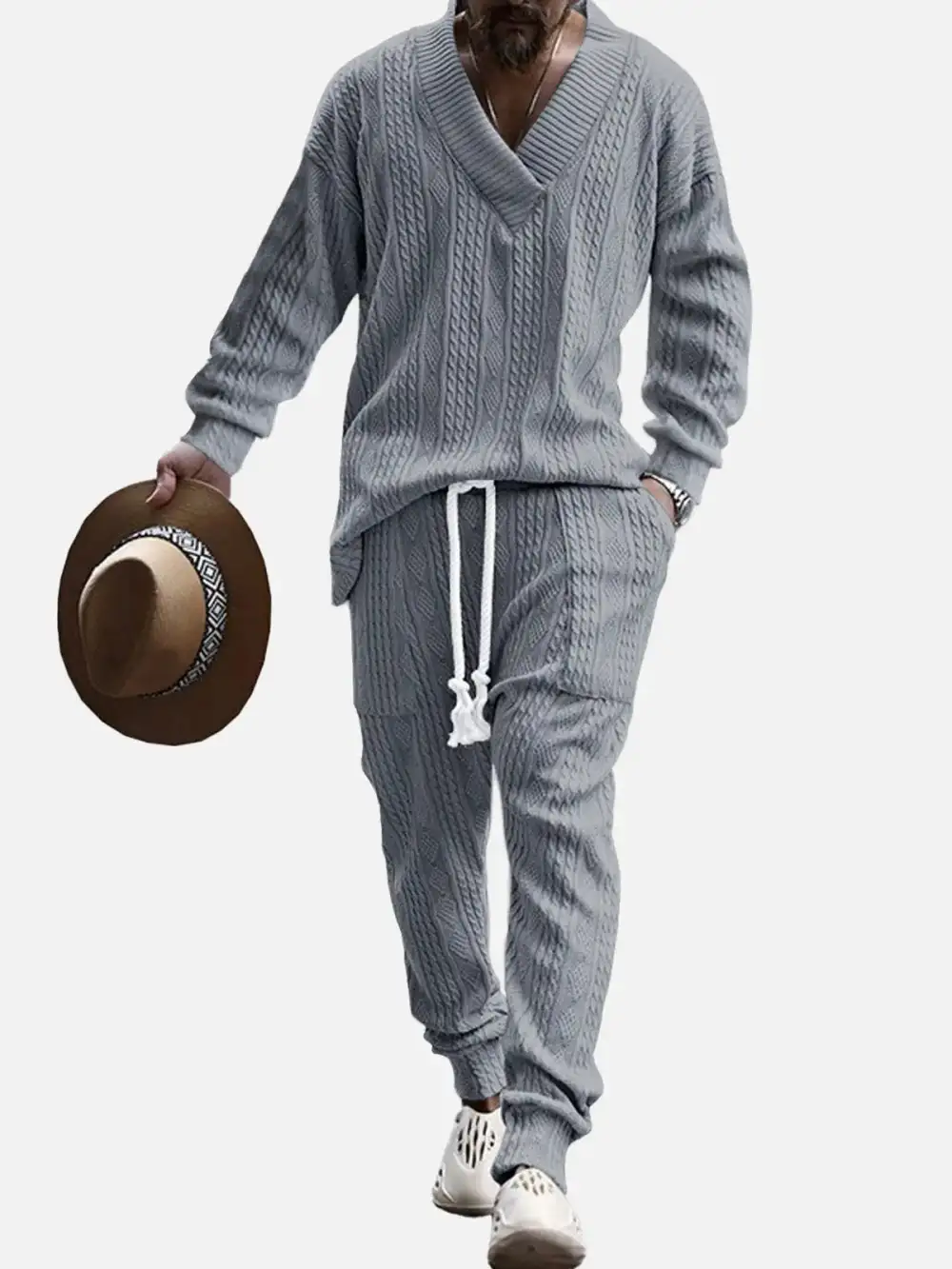 Cable Knit V Neck Lounge Set