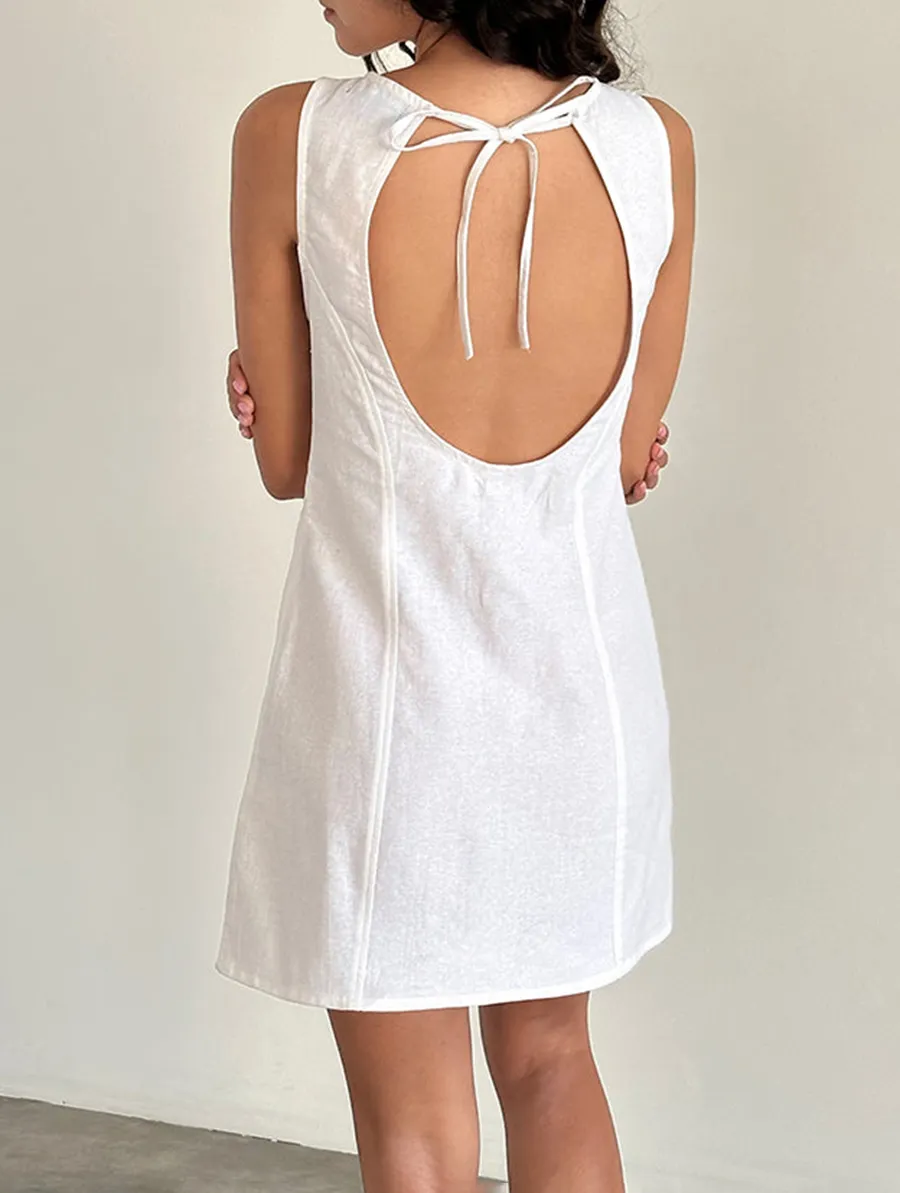 Open Back Mini Dress In Off White Linen