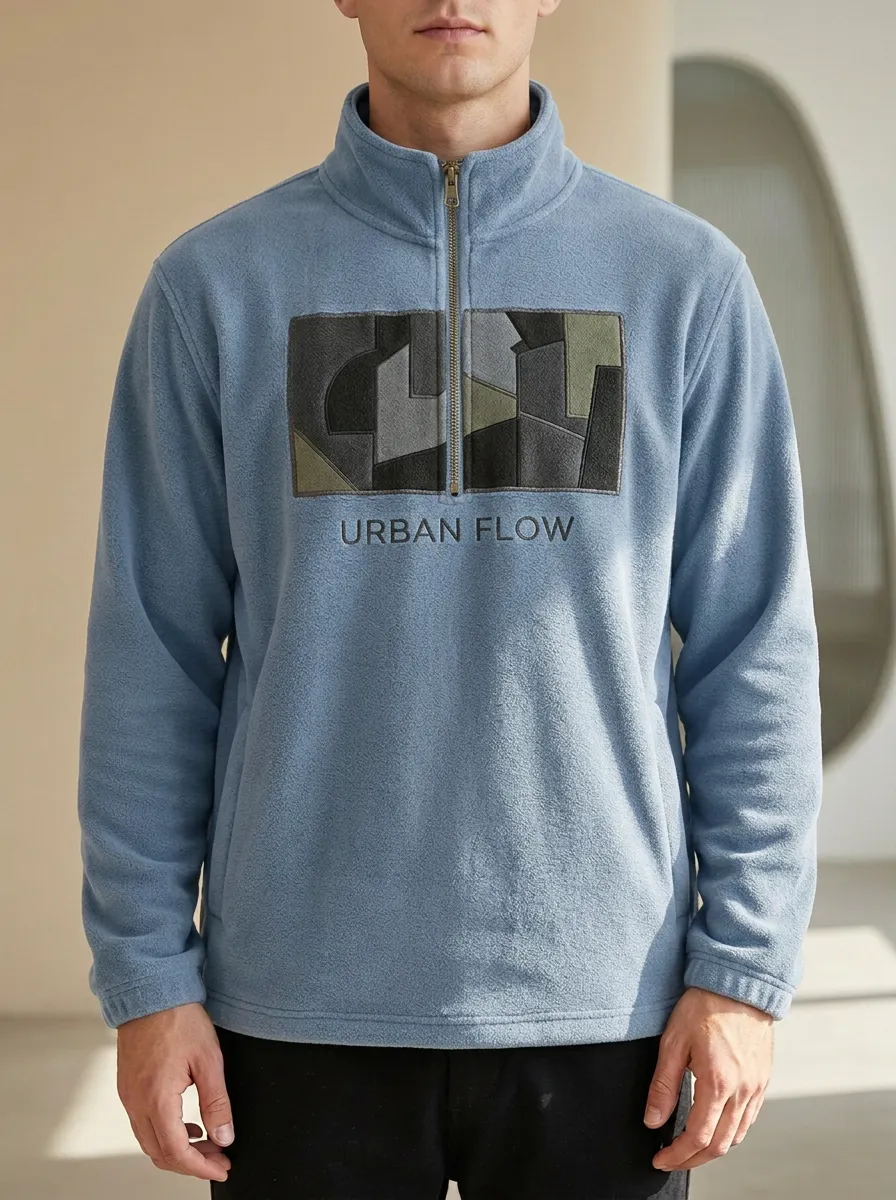 Half-Zip Fleece Geometric Men's Half-Zip Sweatshirt