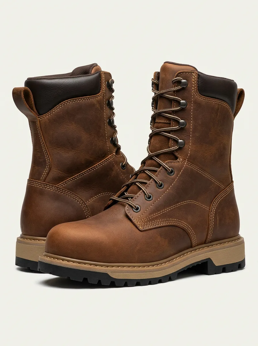 Men's Waterproof Work Boots with Construction Style Detail