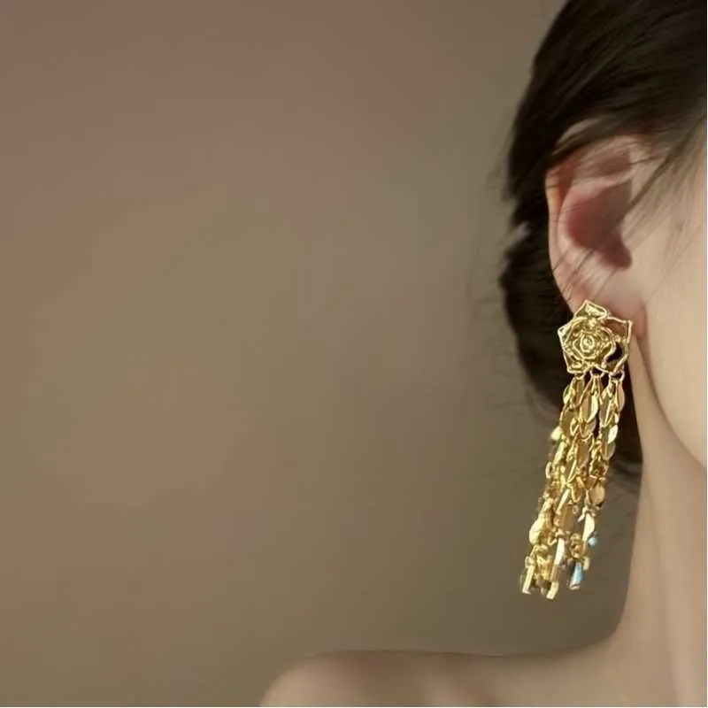 Floral Rose Fringe Drop Earrings