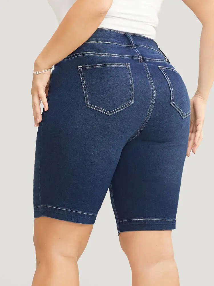 Very Stretchy High Rise Dark Wash Denim Shorts