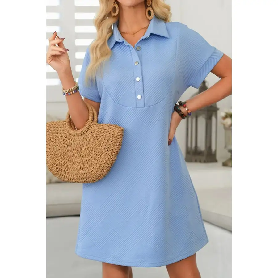 Button Front Short Sleeve Mini Dress