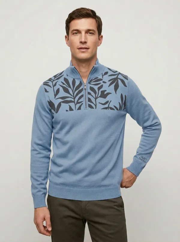 Half-Zip Botanical Leaf-Pattern Men's Half-Zip Sweatshirt