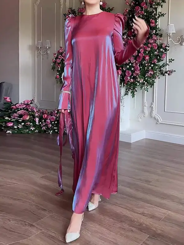 Tied Pleated Long Neck Maxi Dress