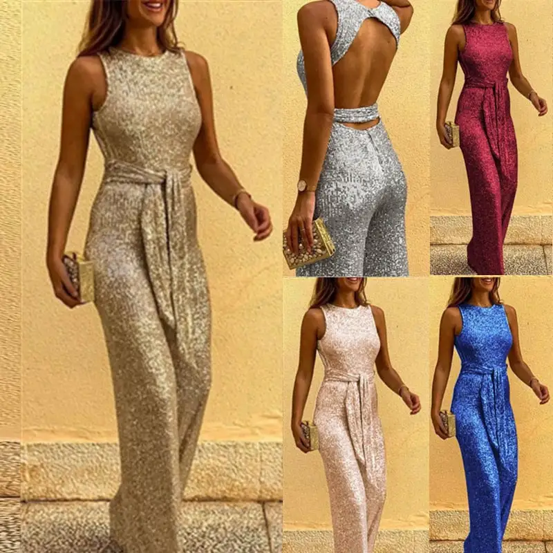 Clean Line Sequin Sleeveless Jumpsuit