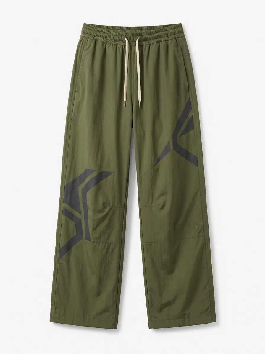 Women's Streetwear Olive Geometric Printed Jogger Pants