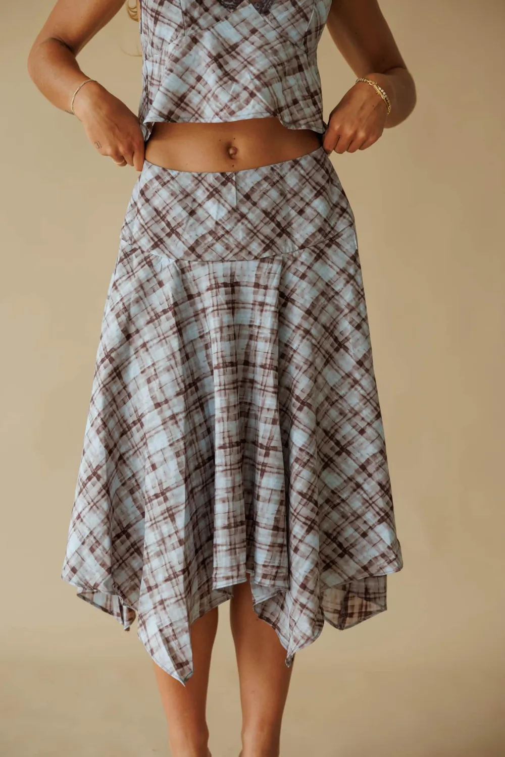 Plaid Side Zipper Midi Skirt