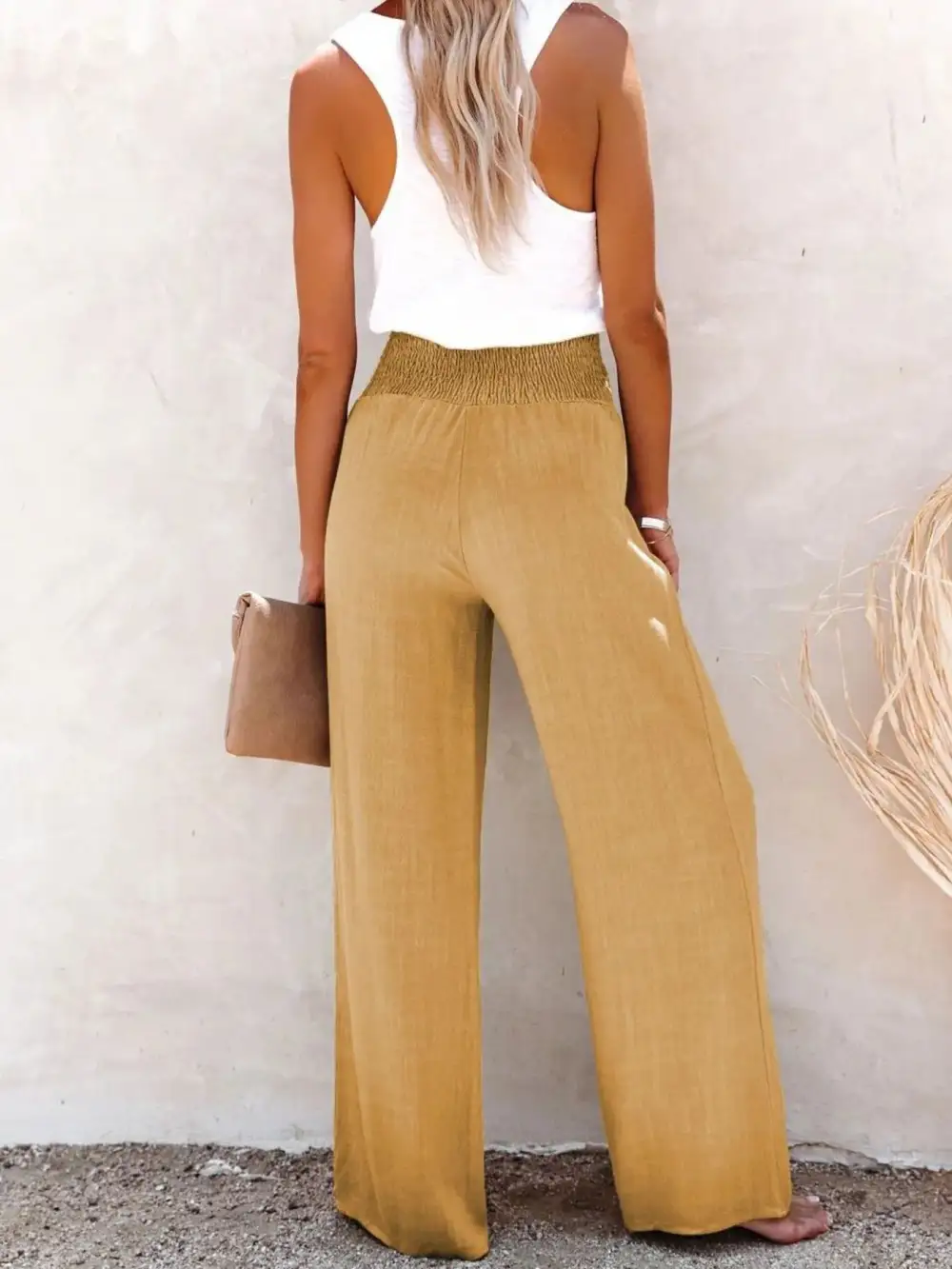 Wide Leg High Waist Textured Versatile Pants