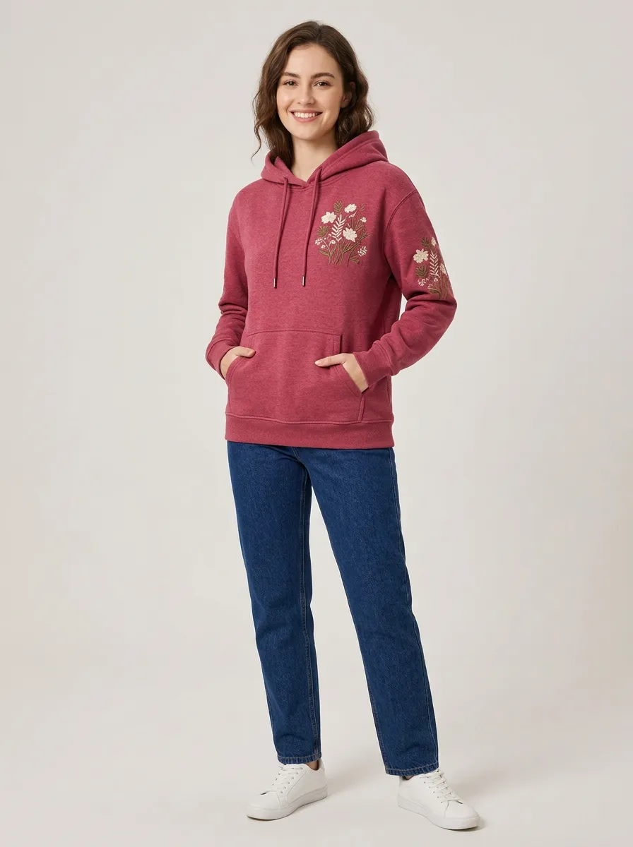 Women's Art Inspired Floral Wildflower Embroidered Graphic Nature Inspired Hoodie