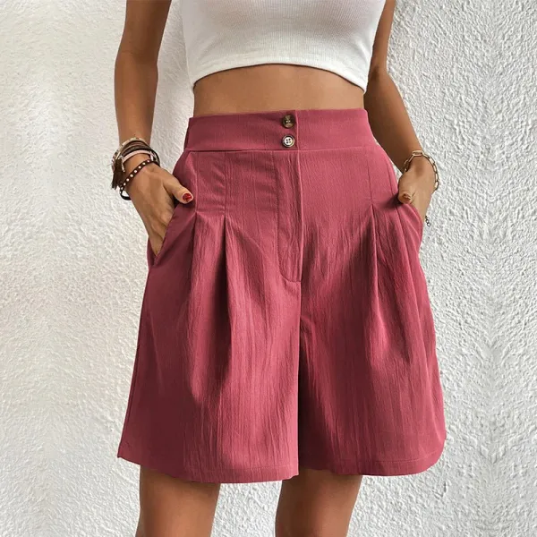  High Waist Pleated Wide Leg Shorts