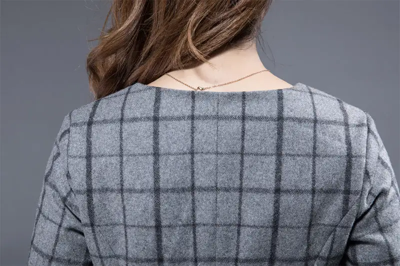 Plaid Wool Blend Tiered Long Sleeve Midi Dress