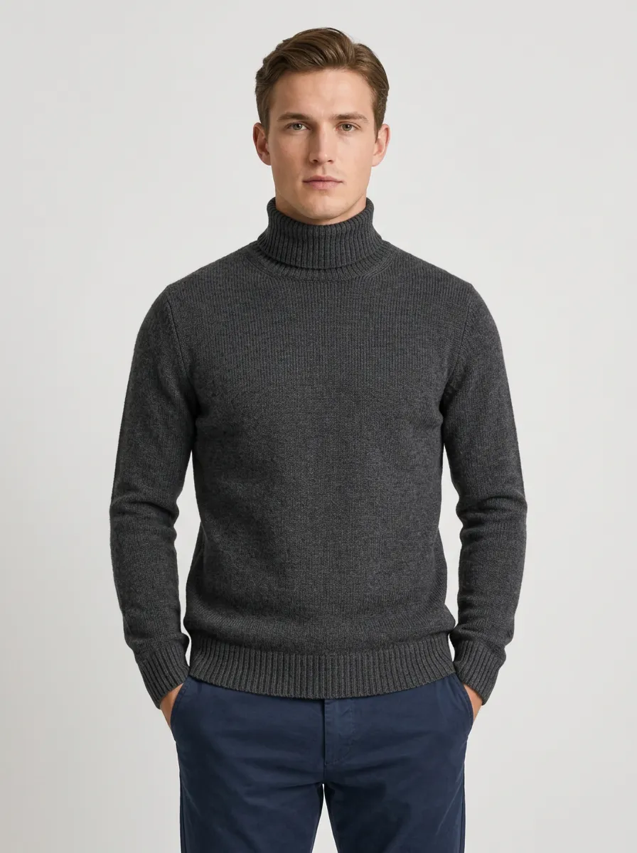 Men's Structured Classic Ribbed Knit Turtleneck Sweater