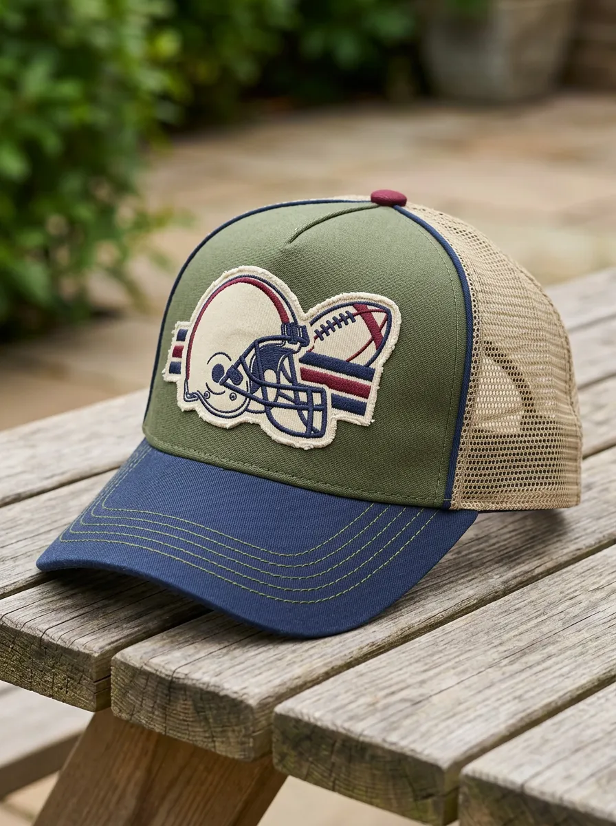 Men's American Football Fan Helmet Patch Mesh Trucker Cap