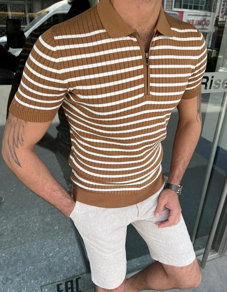 Classic Slim Fit Cotton Zip Detail T-Shirt