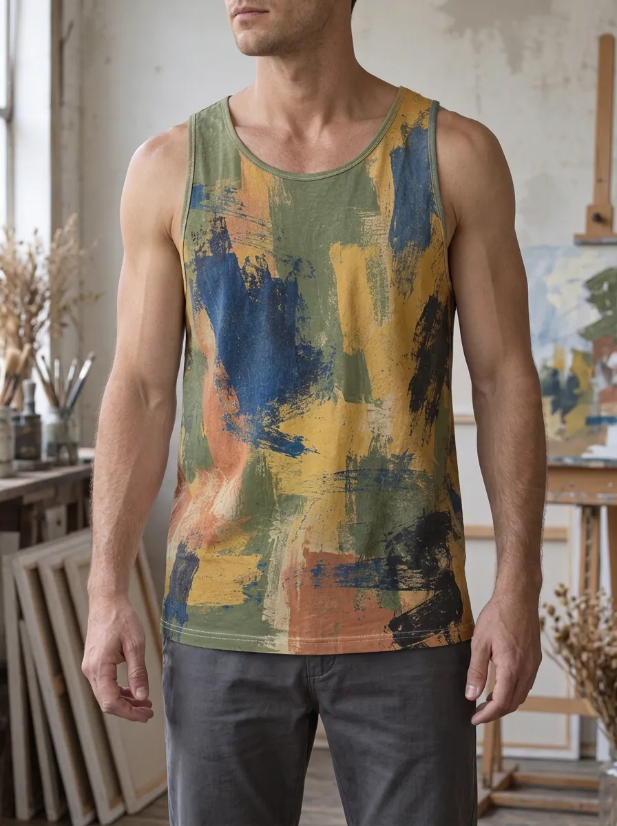 Men's Artistic Abstract Brushstroke Tank Top