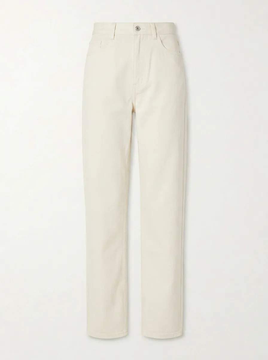 Women's Casual Minimalist Off-White Mid-Rise Straight Leg Pants