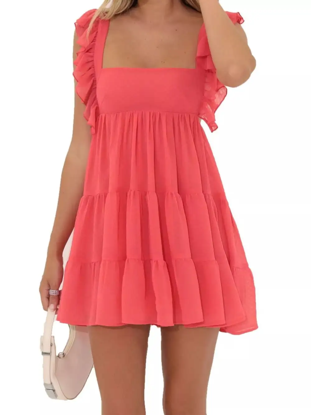 Square Neck Ruffle Tiered Dress Casual