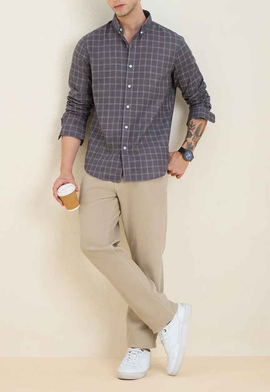 Windowpane Check Checked Slim Fit Men's Formal Shirt
