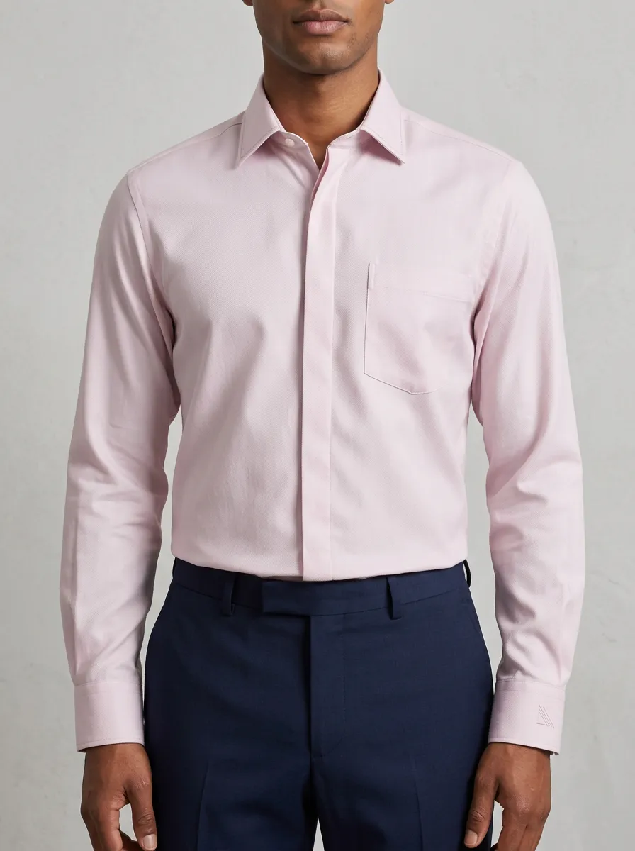 Men's Non-Iron Cotton Pink Solid Long Sleeve Dress Shirt